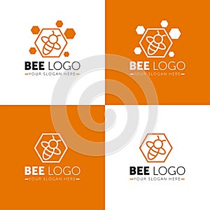 Bee Logo design vector template linear geometric style. Bug Logotype concept creative funny icon.