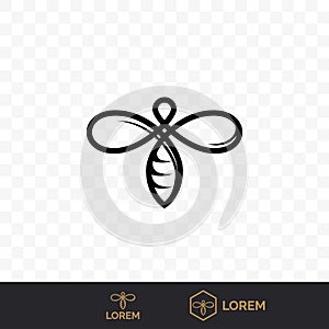 Bee vector line icon for honey beekeeping photo