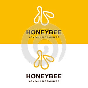 Bee logo. Honeybee logotype template. Continuous line logo. Simple vector design