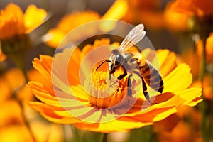 Bee nature honey blossom insect pollination flower orange beauty pollen