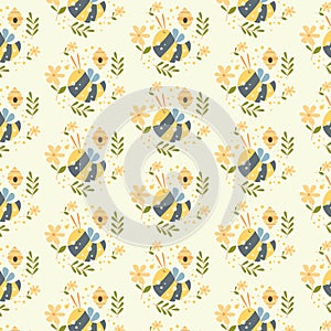bee pattern with deal and flowers ornamnet
