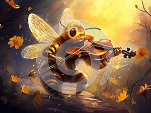 Bee playing violin  Made With Generative AI illustration
