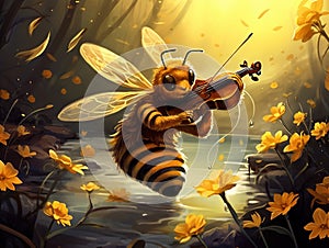 Bee playing violin  Made With Generative AI illustration