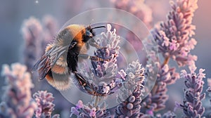 Bee Pollinating Flower Close Up