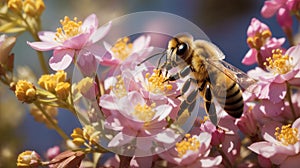 Bee pollinating flowers