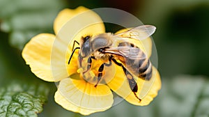 Bee pollinating a yellow flower
