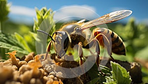 Bee pollination, nature work of art in spring generated by AI