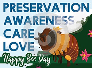 Bee Promoting Conservation Precepts for Bee Day Celebration, Vector Illustration