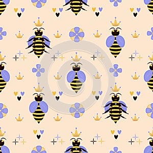 Bee queen seamless pattern