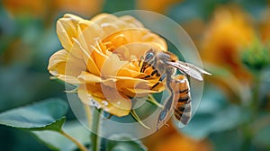 Bee Resting on Yellow Flower