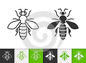 Bee simple insect black line honeybee vector icon