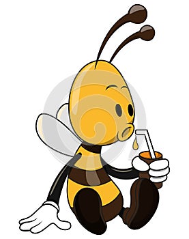 Bee Sitting And Drinking Honey Cocktail Color Illustration