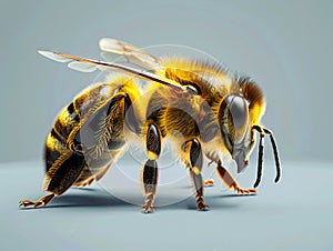 A bee is standing on a gray surface