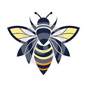 A bee with striking blue and yellow stripes on a simple background, A minimalist logo featuring a sleek, stylized lion silhouette