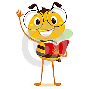 Bee Student Holding a Book while Raising his hand