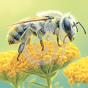 Bee on Sunflower - Nature and Wildlife Stock Photo