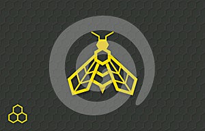 Bee symbol. Geometrical bee icon isolated on a dark background, eps vector