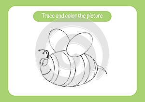 Bee. Trace and color the picture. Educational game for children. Handwriting and drawing practice. Nature theme activity for