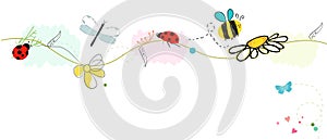 Bee vector with daisy flower. Spring pattern vector background