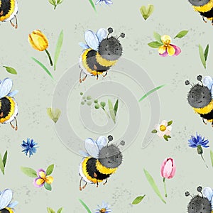 Miel de abeja acuarela ilustraciones un nino sin costura patrón 