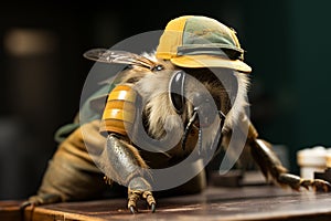 a bee wearing a worker safety cap