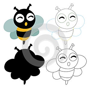Bee worksheet vector design for kid