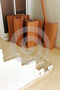 Beech wood stair steps prepared for the construction of a wooden staircase