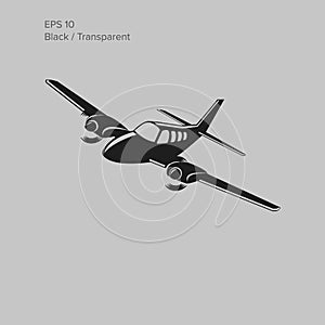 Beechbaron Small plane vector illustration. Twin engine propelled aircraft. Vector illustration.