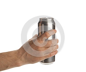 Beed can in hand isolated on a white background
