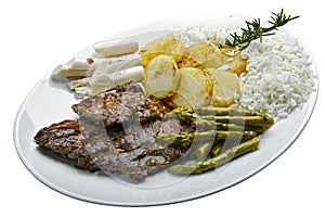 Beef asparagus, potatoes