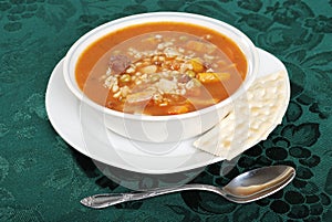Beef barley soup with a spoon