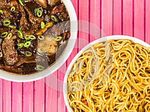 Beef and Black Bean Sauce With Red Peppers And Egg Noodles