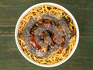 Beef and Black Bean Sauce With Red Peppers And Egg Noodles