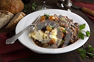 Beef bourguignon with mashed potatoes