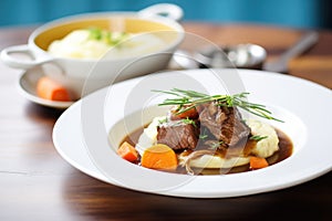 beef bourguignon served with a side of mashed potatoes