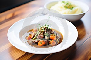 beef bourguignon served with a side of mashed potatoes