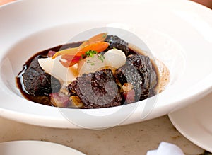 Beef bourguignon with vegetables