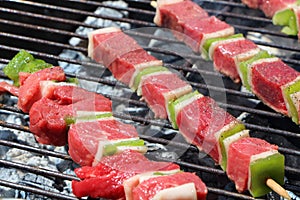 Beef brochette on barbecue