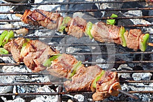 Beef brochette on barbecue
