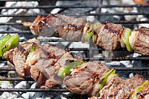 Beef brochettes on barbecue