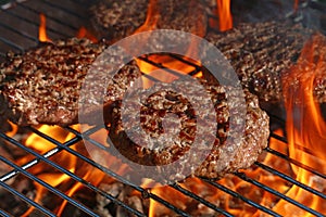 Beef burger for hamburger on barbecue flame grill