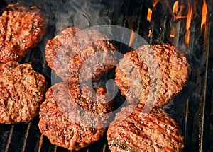 Beef burger for hamburger on barbecue grill