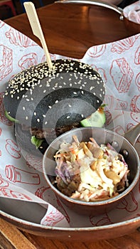 Beef burger and vegetable salad