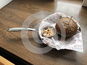 Beef burger and vegetable salad