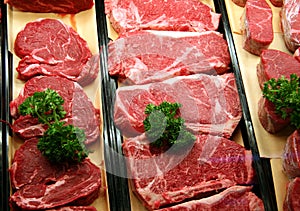 Beef in a butcher shop