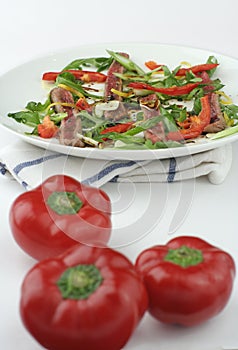 Beef carpaccio salad; capsicum in foreground