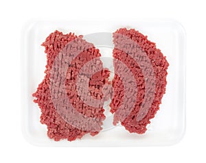 Beef cubed steak on white foam tray
