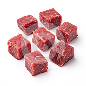 Beef cubes isolated on white background
