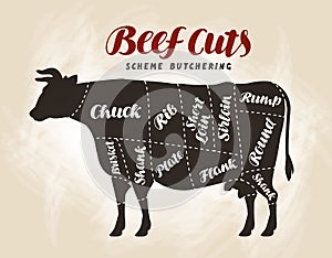 Beef cuts, diagram. Vector illustration for design menu restaurant or diner