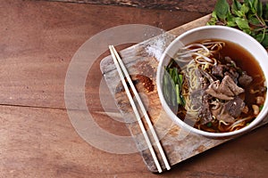 Beef dry noodles braised taste delicious at thailand.